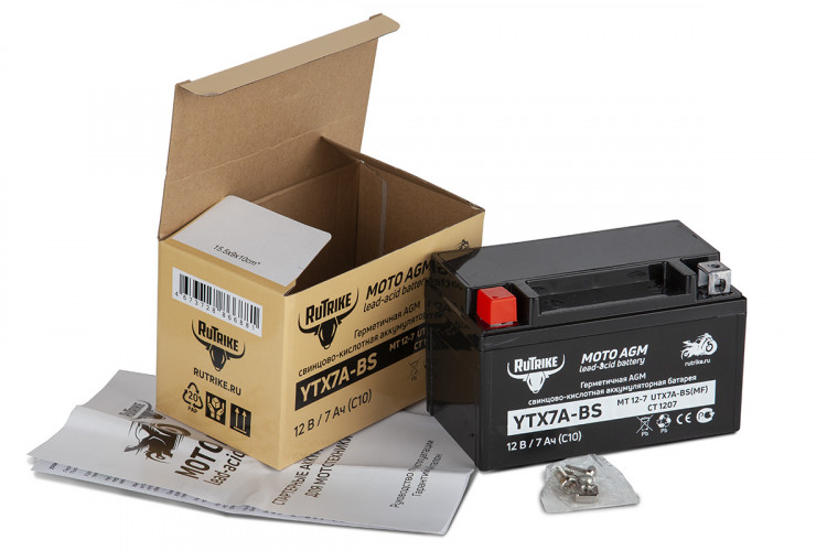Аккумулятор стартерный для мототехники Rutrike YTX7A-BS (12V/7Ah) в Самаре
