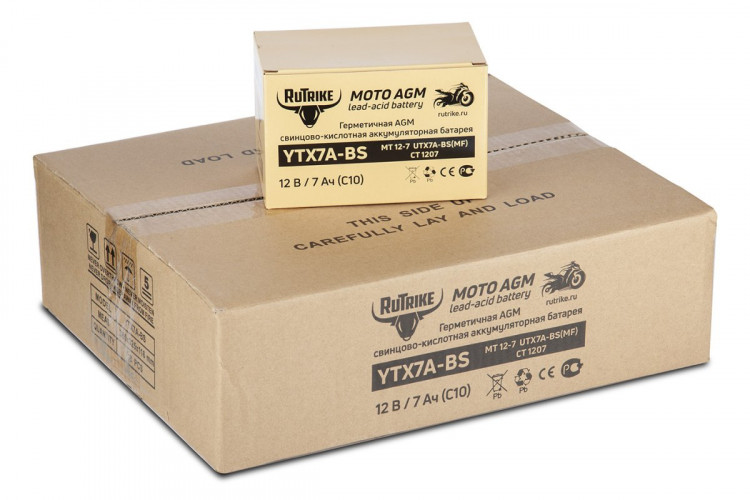 Аккумулятор стартерный для мототехники Rutrike YTX7A-BS (12V/7Ah) в Самаре
