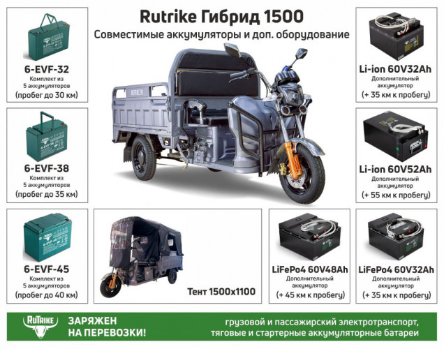 Грузовой электрический трицикл RuTrike Гибрид 1500 в Самаре